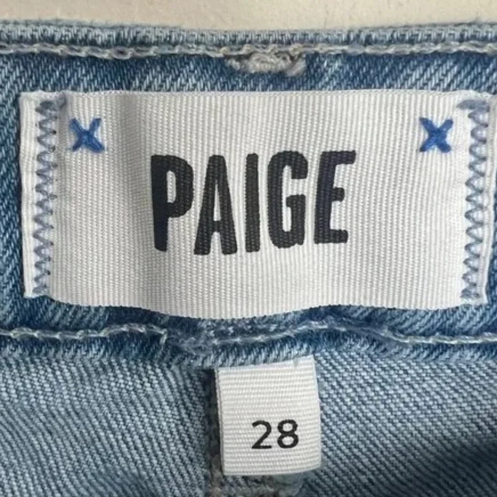 PAIGE Alexis Hi-Rise Barrel Leg Jean Exhibition Distressed Cropped Buttons Sz 28
